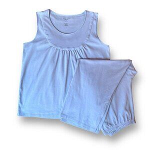 CuddleDown Womens Pajama Set Sz Medium Blue Cotton Satin Trim 2 Pc PJs Crop Pant